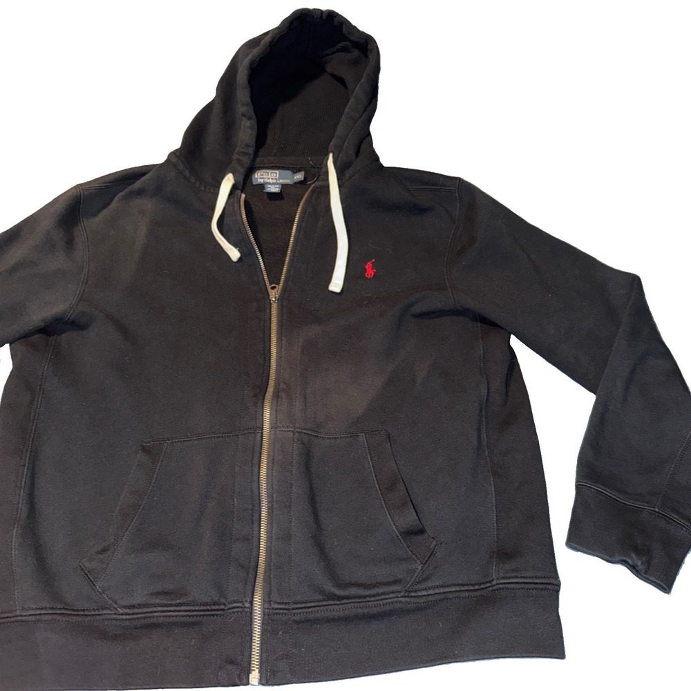 Polo Ralph Lauren Men's Black Full Zip Hooded Fleece Hoodie Pockets 2XL READ!!